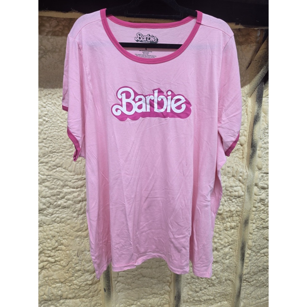 Torrid 4X Barbie Doll Pink Ringer Crew Neck Graphic Tee T Shirt Cosplay